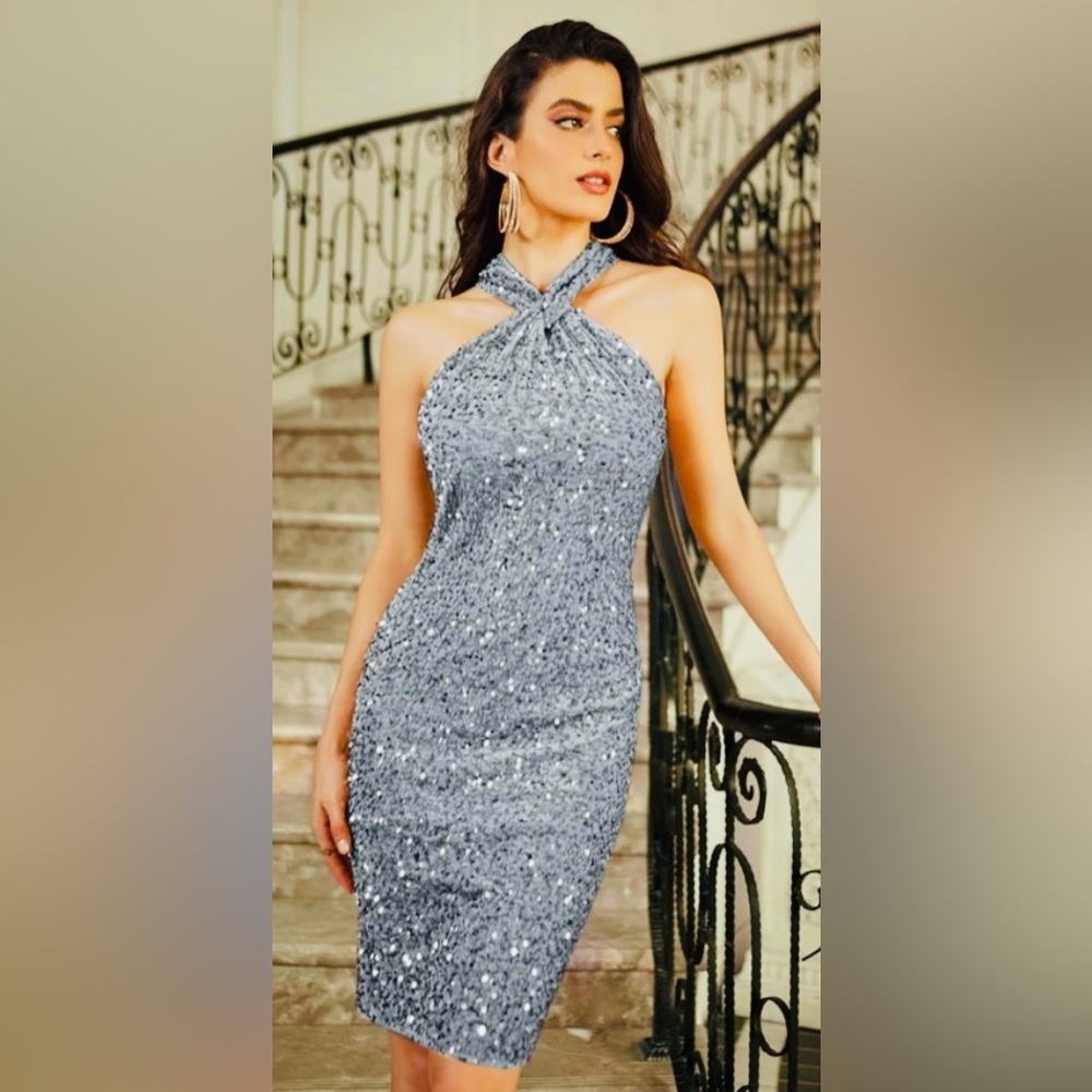 Women’s Elegant Sequin Halter Mini Dress